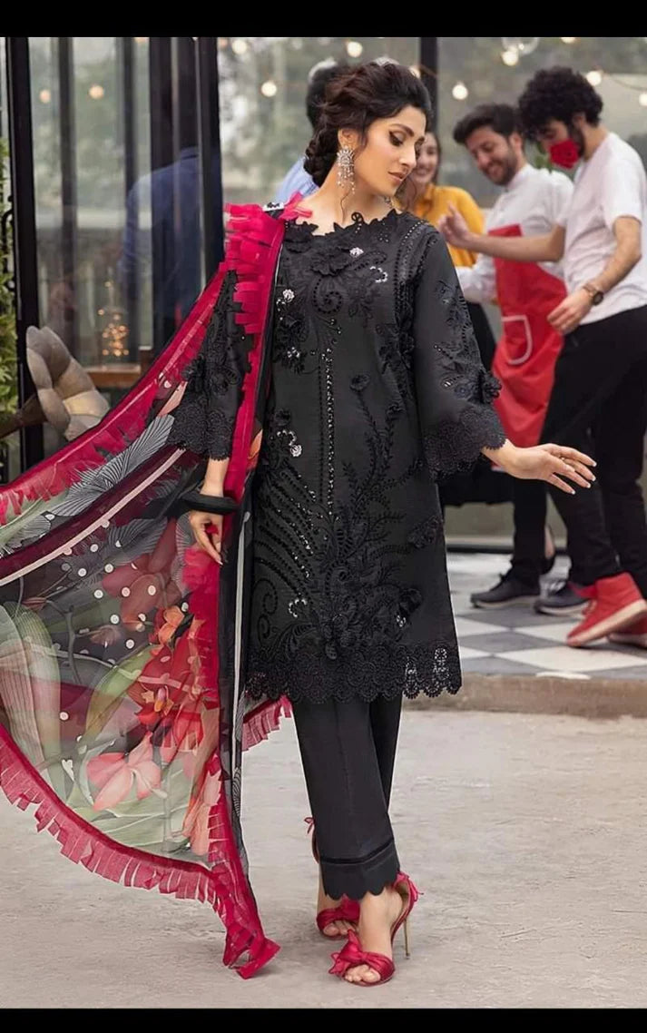 MUSHQ - 3PC LAWN SEQUIN EMBROIDERED SHIRT WITH DIAMOND PRINTED DUPATTA AND TROUSER-BIC-BLACK SEQUENCE-adr-2749