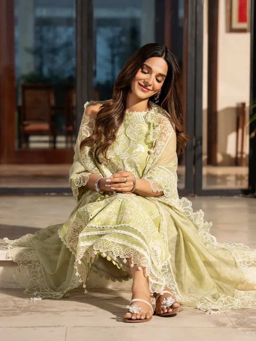 IZEL - 3PC LAWN EMBROIDERED SHIRT WITH KHADI NET EMBROIDERED DUPATTA AND TROUSER-ADR-3740