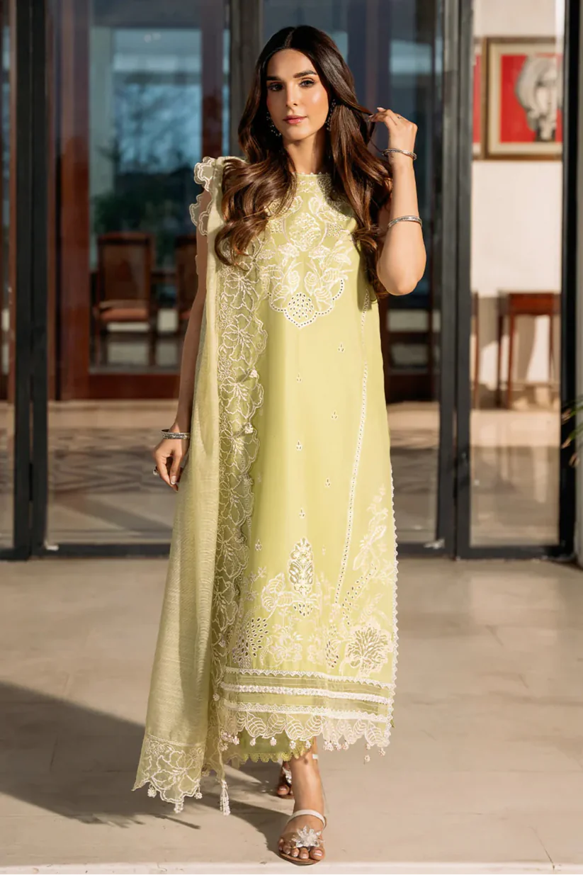 IZEL - 3PC LAWN EMBROIDERED SHIRT WITH KHADI NET EMBROIDERED DUPATTA AND TROUSER-ADR-3740
