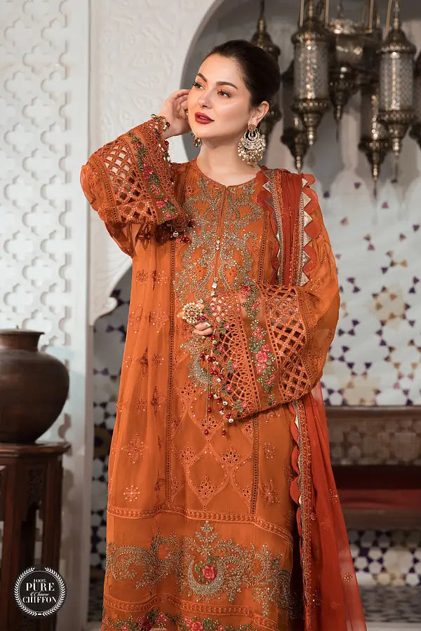 MARIA.B-3PC DHANAK EMBROIDERED SHIRT WITH CHIFFON EMBROIDERED DUPATTA & TROUSER-ADR-4077