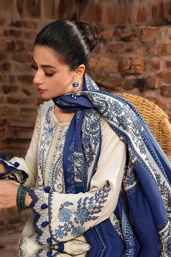 MARIA B -3PC KHADAR HEAVY EMBROIDERED WITH WOOL PRINT SHAWL -ADR-1084