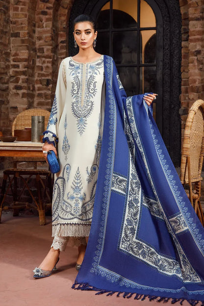 MARIA B -3PC KHADDAR HEAVY EMBROIDERED SHIRT WITH WOOL PRINT SHAWL AND TROUSER-ADR-4156