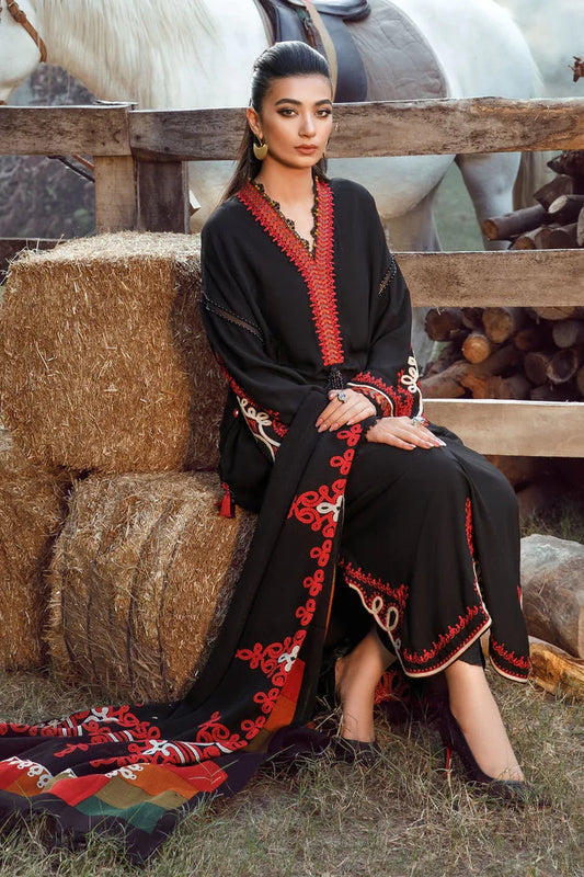 MARIA B -3PC KHADDAR HEAVY EMBROIDERED SHIRT WITH WOOL PRINT SHAWL AND TROUSER -ADR-3103 (A)