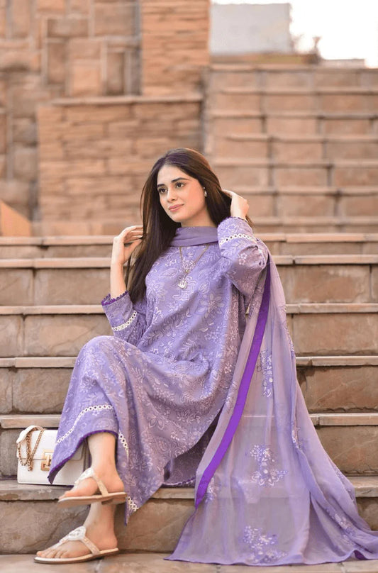 BAREEZE-3PC DHANAK EMBROIDERED SHIRT WITH CHIFFON EMBROIDERED DUPATTA AND TROUSER ADR-4163
