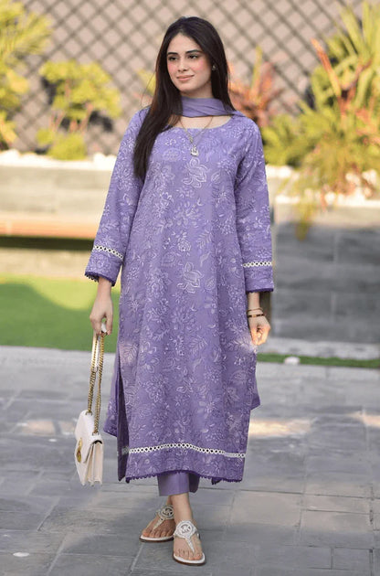 BAREEZE-3PC DHANAK EMBROIDERED SHIRT WITH CHIFFON EMBROIDERED DUPATTA AND TROUSER ADR-4163