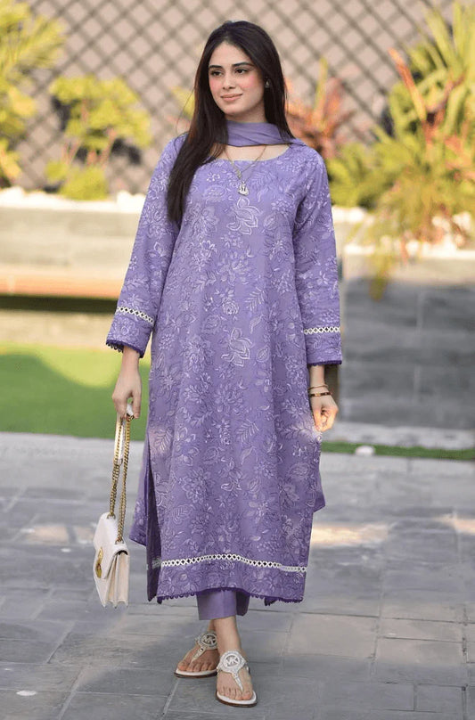 BAREEZE-3PC DHANAK EMBROIDERED SHIRT WITH CHIFFON EMBROIDERED DUPATTA AND TROUSER ADR-4163