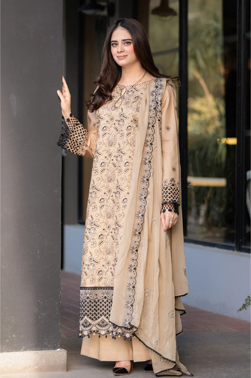 IZEL-3PC LAWN EMBROIDERED SHIRT WITH CHIFFON TYE&DYE DUPATTA AND TROUSER-ADR-4649