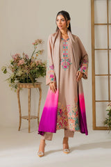 VINTAGE-3PC DHANAK EMBROIDERED SHIRT WITH TYE & DYE CHIFFON DUPATTA & TROUSER-ADR-4265