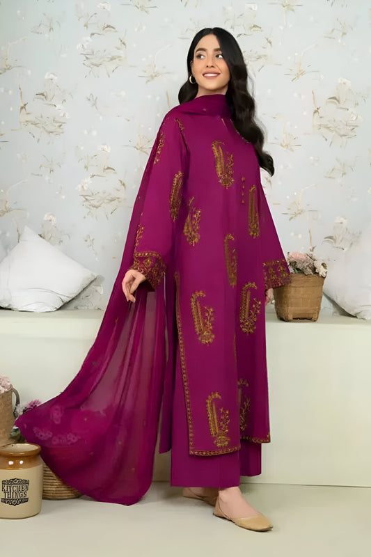 SAPPHIRE-3PC DHANAK EMBROIDERED SHIRT WITH DHANAK EMBROIDERED SHAWL AND TROUSER-ADR-4232