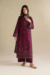 IZNIK-3PC DHANAK EMBROIDERED SHIRT WITH DHANAK EMBROIDERED SHAWL AND TROUSER-ADR-5145