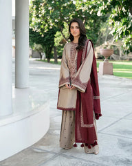 BAROQUE-3PC DHANAK EMBROIDERED SHIRT WITH DHANAK EMBROIDERED SHAWL AND EMB TROUSER-ADR-4320