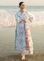 QALAMQAR - 3PC LAWN EMBROIDERED SHIRT WITH MONARK PRINTED DUPATTA AND TROUSER-ADR-3663
