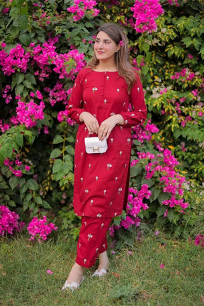 HANIA AMIR-2PC DHANAK EMBROIDRED SHIRT WITH AND TROUSER-ADR-3242