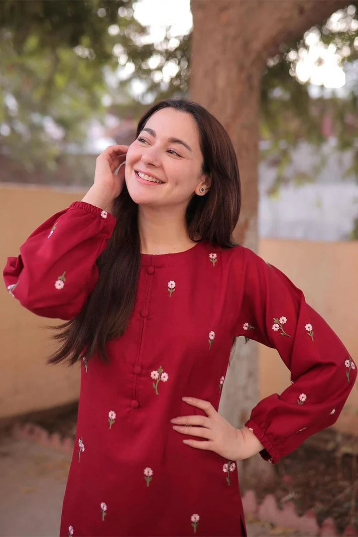 HANIA AMIR-2PC DHANAK EMBROIDRED SHIRT WITH AND TROUSER-ADR-3242