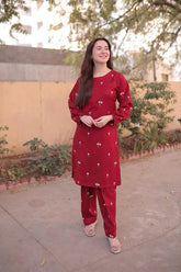 HANIA AMIR-2PC DHANAK EMBROIDRED SHIRT WITH AND TROUSER-ADR-3242