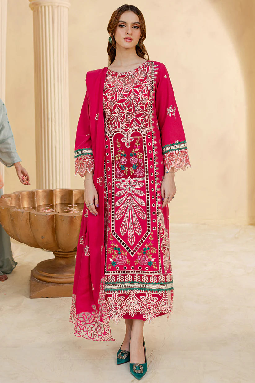 JAZMIN-3PC LAWN LASER EMBROIDERED SHIRT WITH LAWN LASER EMBROIDERED READY TO WEAR DUPATTA-3649
