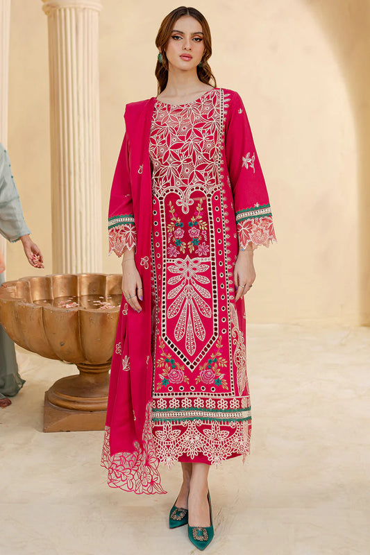JAZMIN-3PC LAWN LASER EMBROIDERED SHIRT WITH LAWN LASER EMBROIDERED READY TO WEAR DUPATTA-3649