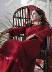 QALAMQAR-3PC LAWN CHIKAANKARI EMBROIDERED SHIRT WITH CHIFFON PRINTED EMB DUPATTA AND TROUSER-ADR-4665