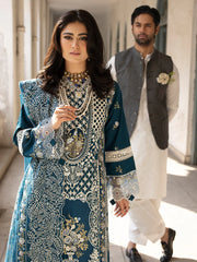 MAHNUR-3PC LAWN EMBROIDERED SHIRT WITH ORGANZA EMBROIDERED DUPATTA AND TROUSER-ADR-4609