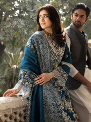 MAHNUR-3PC LAWN EMBROIDERED SHIRT WITH ORGANZA EMBROIDERED DUPATTA AND TROUSER-ADR-4609
