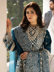 MAHNUR-3PC LAWN EMBROIDERED SHIRT WITH ORGANZA EMBROIDERED DUPATTA AND TROUSER-ADR-4609