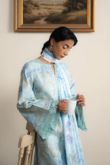 AYZEL-3PC LAWN PRINTED EMB SHIRT WITH SILK PRINTED DUPATTA AND PRINTED TROUSER-ADR-043