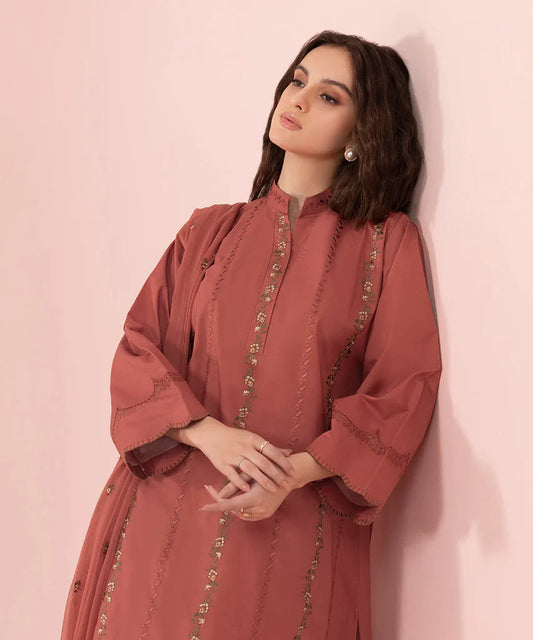 SAPPHIRE-3PC DHANAK EMBROIDERED SHIRT WITH BAMBER CHIFFON EMBROIDERED DUPATTA-ADR-4131
