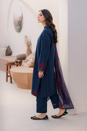 JAZMIN- 3PC DHANAK EMBROIDERED SHIRT WITH WOOL PRINT SHAWL-ADR-3225