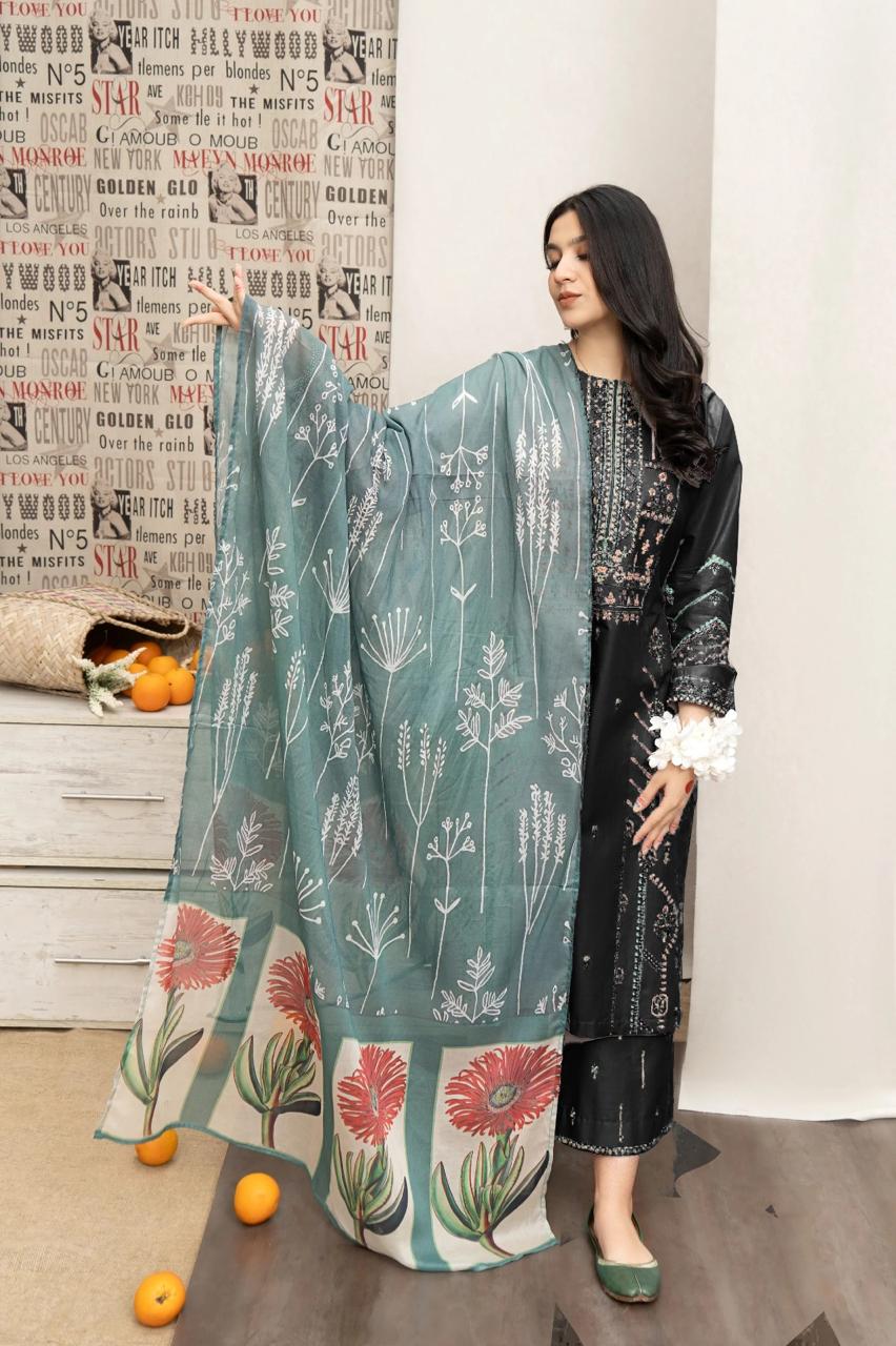 URGE - 3PC LAWN EMBROIDERED SHIRT WITH DIAMOND PRINTED DUPATTA AND EMB TROUSER-ADR-