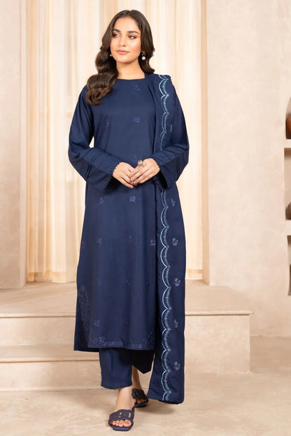 SAPPHIRE- 3PC Dhanak Embroidered Shirt With Dhanak Embroidered Shawl & Trouser-ADR-3326