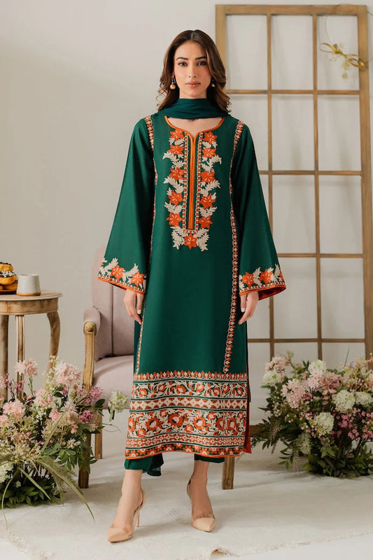 VINTAGE-3PC DHANAK EMBROIDERED SHIRT WITH BAMBER CHIFFON DUPATTA & TROUSER-ADR-4248
