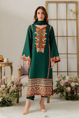 VINTAGE-3PC DHANAK EMBROIDERED SHIRT WITH BAMBER CHIFFON DUPATTA & TROUSER-ADR-4248