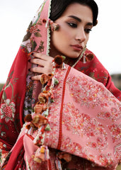 HUSSAIN REHAR-3PC DHANAK EMBROIDERED SHIRT WITH WOOL PRINT SHAWL AND EMB TROUSER -ADR-5160