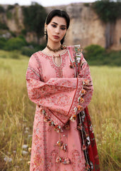 HUSSAIN REHAR-3PC DHANAK EMBROIDERED SHIRT WITH WOOL PRINT SHAWL AND EMB TROUSER -ADR-5160