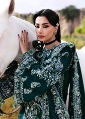HUSSAIN REHAR-3PC KARANDI EMBROIDERED SHIRT WITH KARANDI EMBROIDERED SHAWL AND TROUSER-ADR-5249