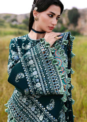 HUSSAIN REHAR-3PC KARANDI EMBROIDERED SHIRT WITH KARANDI EMBROIDERED SHAWL AND TROUSER-ADR-5249