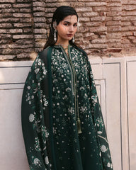 HUSSAIN REHAR-3PC DHANAK EMBROIDERED SHIRT WITH COUTRAI PRINTED SHAWL AND EMB TROUSER-ADR-5273