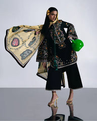 HUSSAIN REHAR-3PC DHANAK EMBROIDERED SHIRT WITH COUTRAI PRINTED SHAWL AND TROUSER-ADR-5237