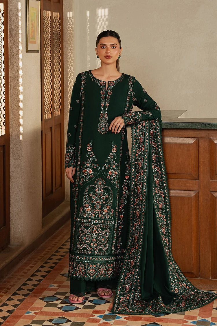 AFROZEH-3PC KARANDI EMBROIDERED SHIRT WITH KARANDI EMB SHAWL AND TROUSER-ADR-5195