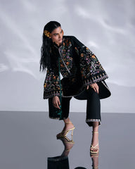 HUSSAIN REHAR-3PC DHANAK EMBROIDERED SHIRT WITH COUTRAI PRINTED SHAWL AND TROUSER-ADR-5237