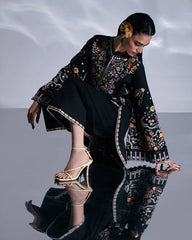 HUSSAIN REHAR-3PC DHANAK EMBROIDERED SHIRT WITH COUTRAI PRINTED SHAWL AND TROUSER-ADR-5237