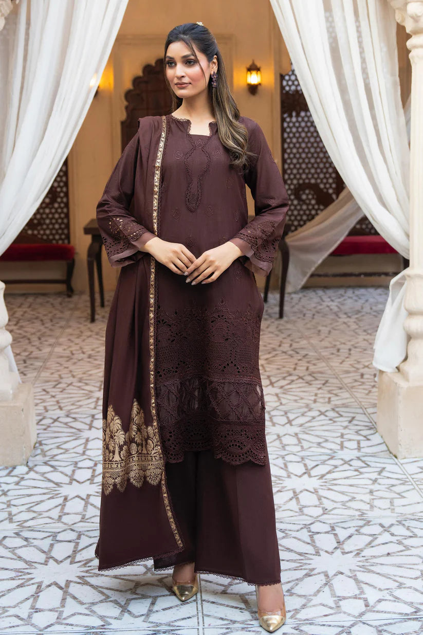 MIRAKHI-3PC LAWN CHIKENKARI EMBROIDERED SHIRT WITH LAWN JACQUARD PRINT DUPATTA -ADR-5500