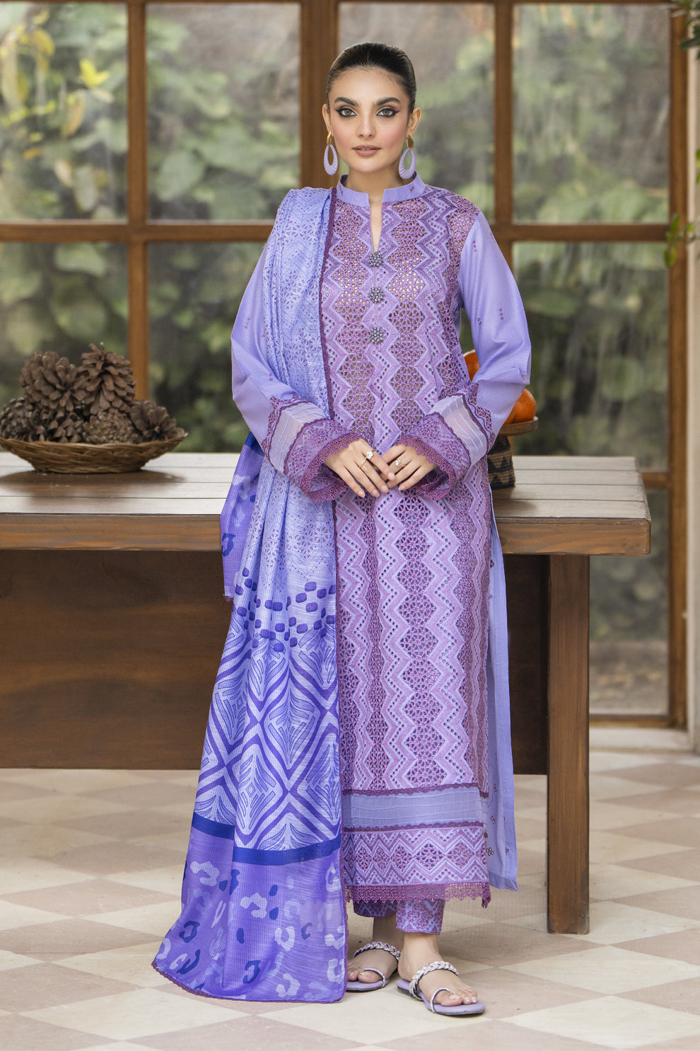 MIRAKHI-3PC LAWN LASERCUT EMBROIDERED SHIRT WITH MOARK PRINT DUPATTA-ADR-VOL-1