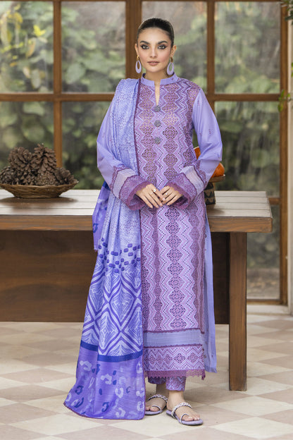 MIRAKHI-3PC LAWN LASERCUT EMBROIDERED SHIRT WITH MOARK PRINT DUPATTA-ADR-VOL-1