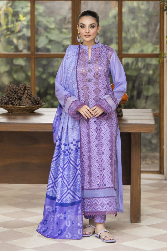 MIRAKHI-3PC LAWN LASERCUT EMBROIDERED SHIRT WITH MOARK PRINT DUPATTA-ADR-VOL-1