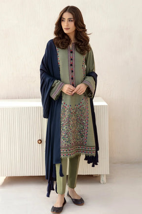 JAZMIN - 3PC DHANAK EMBROIDERED SHIRT WITH DHANAK SHAWL AND TROUSER -ADR-3251