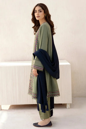 JAZMIN - 3PC DHANAK EMBROIDERED SHIRT WITH DHANAK SHAWL AND TROUSER -ADR-3251