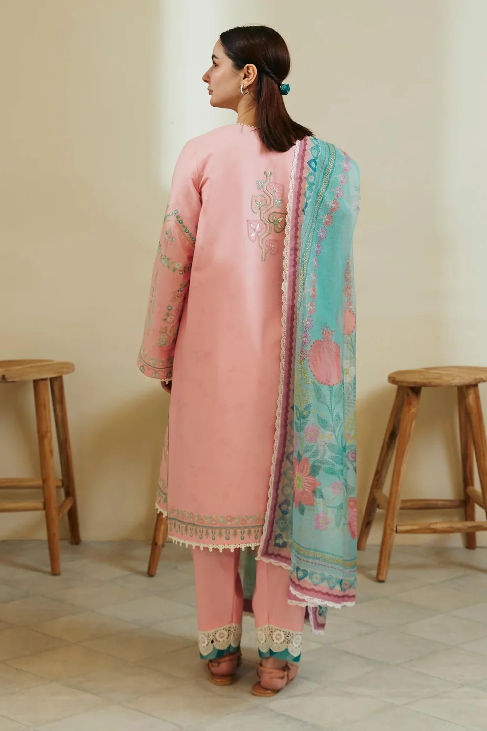 ZARA SHAHJAHAN- 3PC LAWN EMBROIDERED SHIRT WITH DIAMOND PRINT DUPATTA-ADR-2802