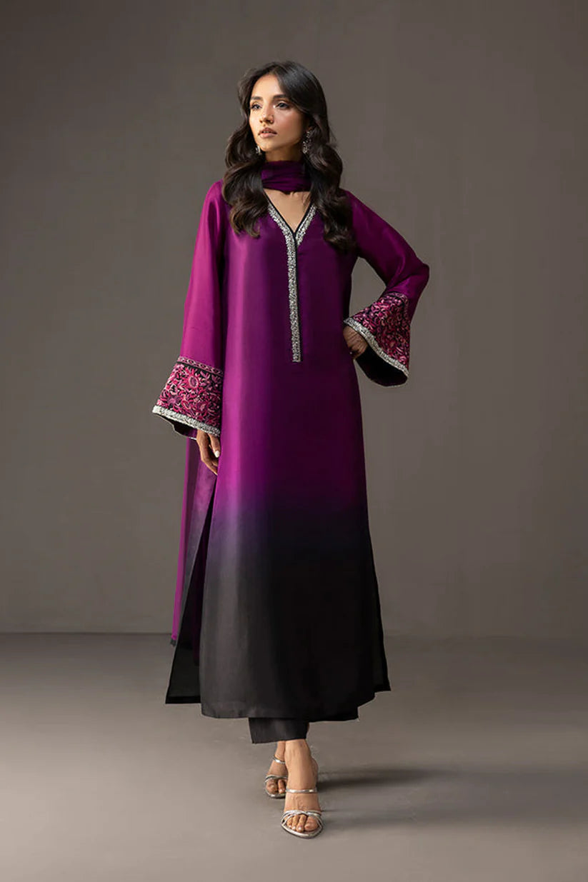 ZAINAB CHOTANI-3PC SHAMOZ SILK PRINT EMBROIDERED SHIRT WITH SOFT SILK PRINT DUPATTA & SILK TROUSER-ADR-1710