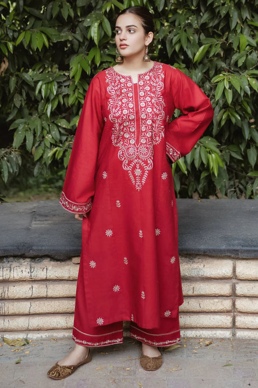 URGE-2PC DHANAK EMBROIDRED SHIRT WITH AND EMBROIDRED TROUSER-ADR-3331